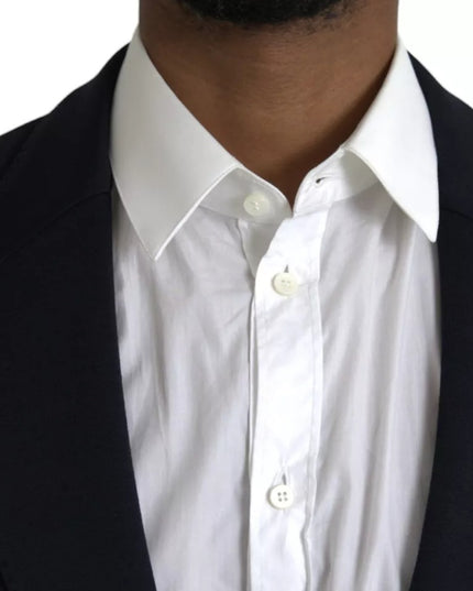 Dolce & Gabbana Blue Wool Notch Single Breasted Coat Blazer