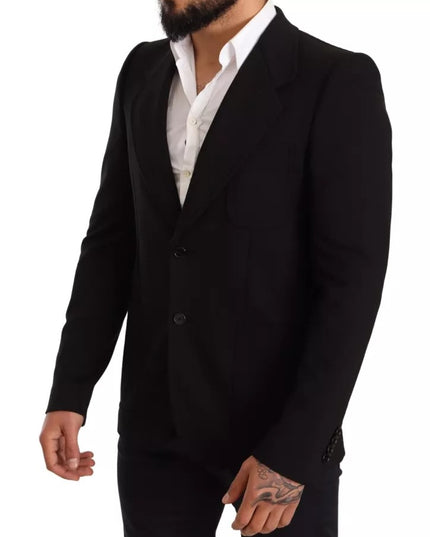 Dolce & Gabbana Black Wool Slim Fit Coat Jacket Blazer