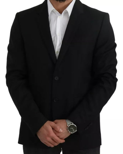 Dolce & Gabbana Black Wool Slim Fit Notch Jacket Blazer