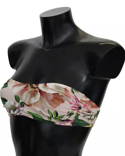 Dolce & Gabbana Pink Floral Print Swimsuit Beachwear Bikini Top