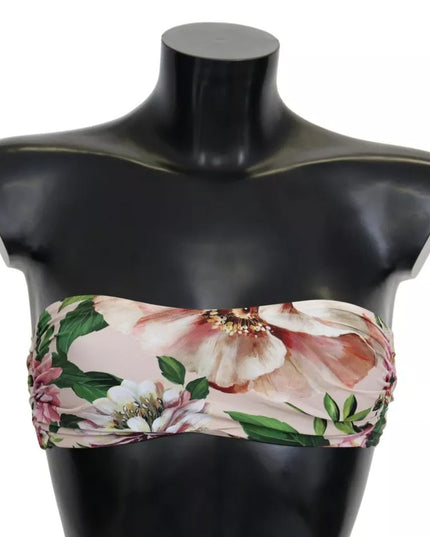 Dolce & Gabbana Pink Floral Print Swimsuit Beachwear Bikini Top