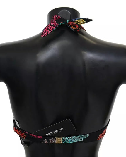Dolce & Gabbana Black Corals Print Swimsuit Beachwear Bikini Top