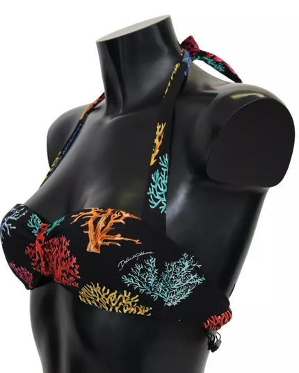 Dolce & Gabbana Black Corals Print Swimsuit Beachwear Bikini Top