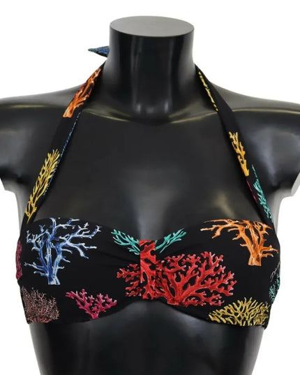 Dolce & Gabbana Black Corals Print Swimsuit Beachwear Bikini Top