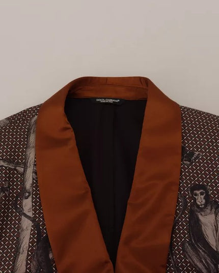 Dolce & Gabbana Bronze Monkey Print Silk Slim Jacket Blazer