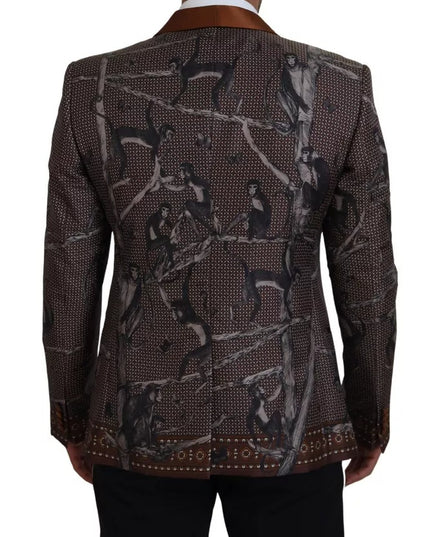 Dolce & Gabbana Bronze Monkey Print Silk Slim Jacket Blazer