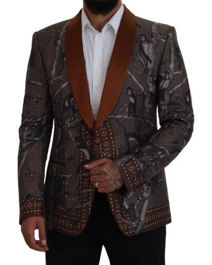 Dolce & Gabbana Bronze Monkey Print Silk Slim Jacket Blazer