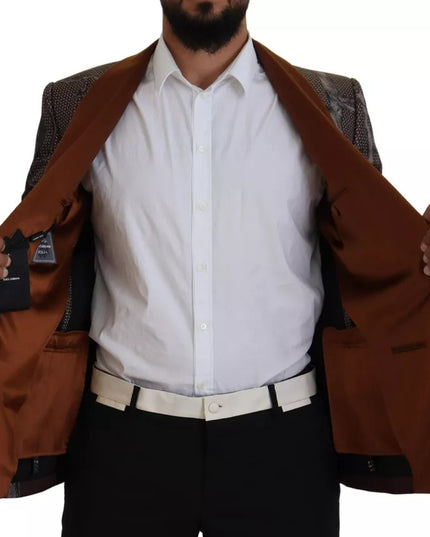 Dolce & Gabbana Bronze Monkey Print Silk Slim Jacket Blazer