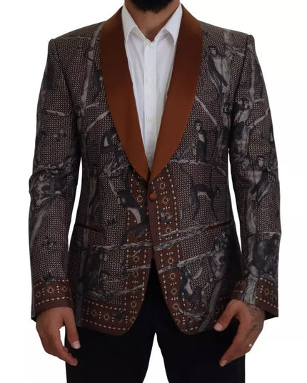 Dolce & Gabbana Bronze Monkey Print Silk Slim Jacket Blazer