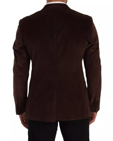 Dolce & Gabbana Brown Corduroy Slim Fit Coat DG Logo Blazer