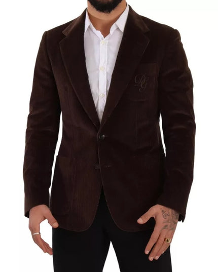 Dolce & Gabbana Brown Corduroy Slim Fit Coat DG Logo Blazer