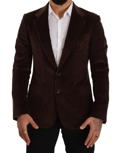 Dolce & Gabbana Brown Corduroy Slim Fit Coat DG Logo Blazer