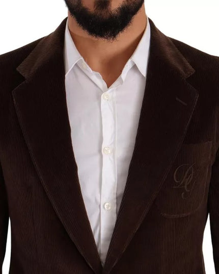 Dolce & Gabbana Brown Corduroy Slim Fit Coat DG Logo Blazer
