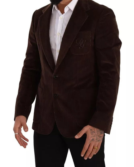 Dolce & Gabbana Brown Corduroy Slim Fit Coat DG Logo Blazer
