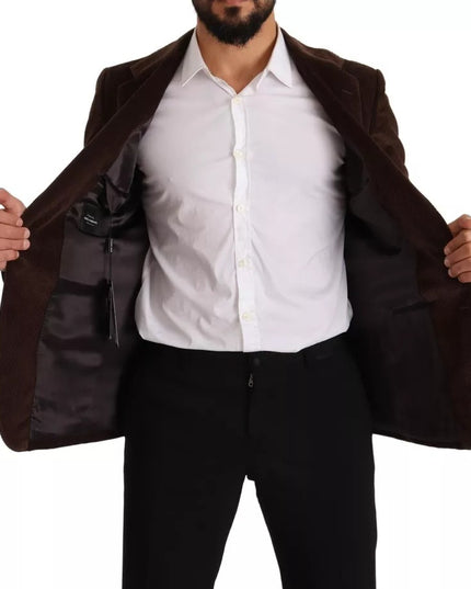 Dolce & Gabbana Brown Corduroy Slim Fit Coat DG Logo Blazer