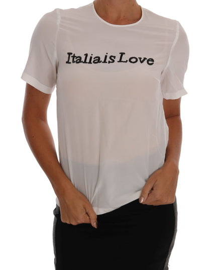 Dolce & Gabbana White Silk ITALIA IS LOVE Blouse T-shirt
