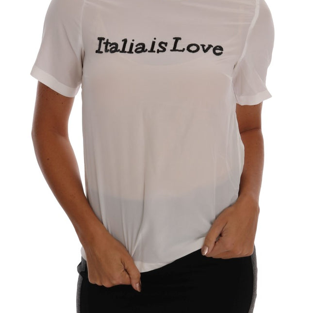 Dolce & Gabbana White Silk ITALIA IS LOVE Blouse T-shirt