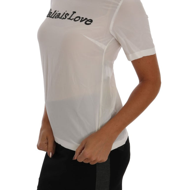 Dolce & Gabbana White Silk ITALIA IS LOVE Blouse T-shirt