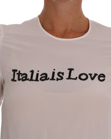 Dolce & Gabbana White Silk ITALIA IS LOVE Blouse T-shirt