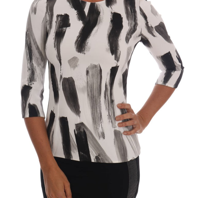 Dolce & Gabbana White Black Striped Printed Blouse Top