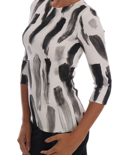 Dolce & Gabbana White Black Striped Printed Blouse Top