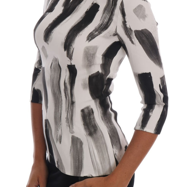 Dolce & Gabbana White Black Striped Printed Blouse Top