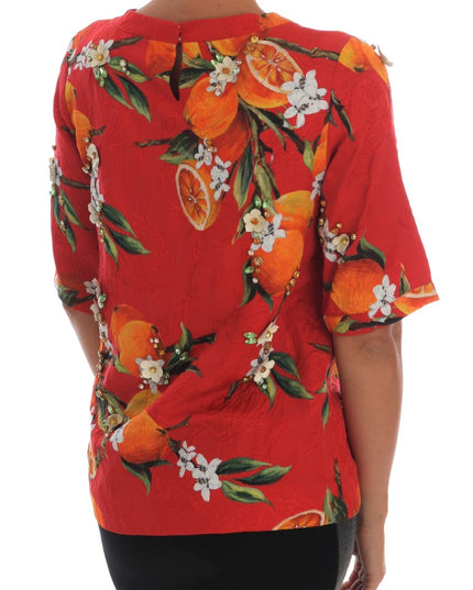 Dolce & Gabbana Orange Print Crystal-Embellished Blouse
