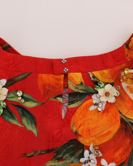 Dolce & Gabbana Orange Print Crystal-Embellished Blouse