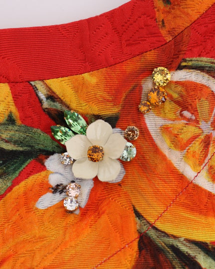 Dolce & Gabbana Orange Print Crystal-Embellished Blouse