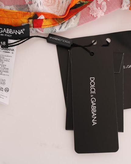 Dolce & Gabbana Orange Print Crystal-Embellished Blouse