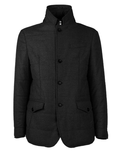 Made in Italy Black Wool Men's Jacket with Cashmere Touch