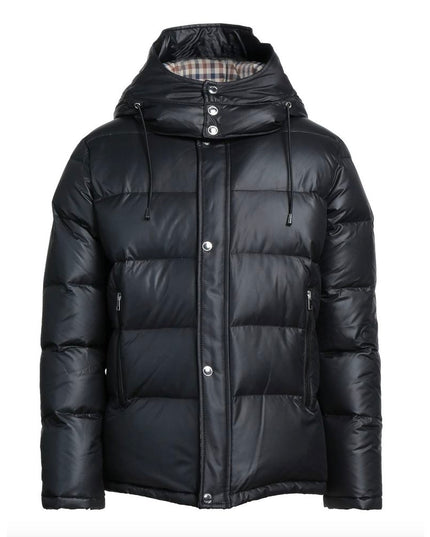 Aquascutum Black Polyester Men Jacket with Removable Hood