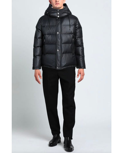 Aquascutum Black Polyester Men Jacket with Removable Hood