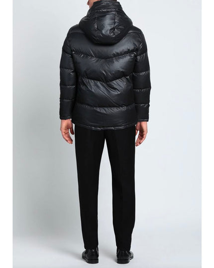 Aquascutum Black Polyester Men Jacket with Removable Hood
