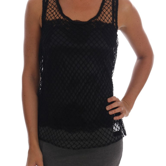 Dolce & Gabbana Black Silk Mesh Floral Lace Top