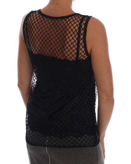 Dolce & Gabbana Black Silk Mesh Floral Lace Top