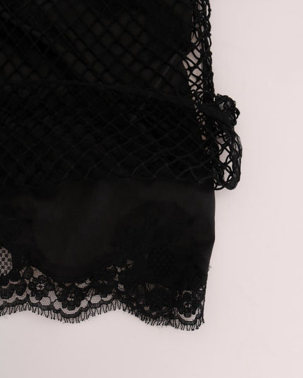 Dolce & Gabbana Black Silk Mesh Floral Lace Top
