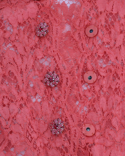 Dolce & Gabbana Orange Crystal Buttons Floral Lace Blouse