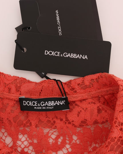 Dolce & Gabbana Orange Crystal Buttons Floral Lace Blouse