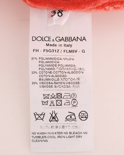 Dolce & Gabbana Orange Crystal Buttons Floral Lace Blouse
