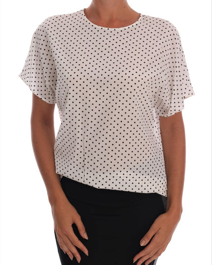 Dolce & Gabbana White Polka Dotted Silk T-shirt Top