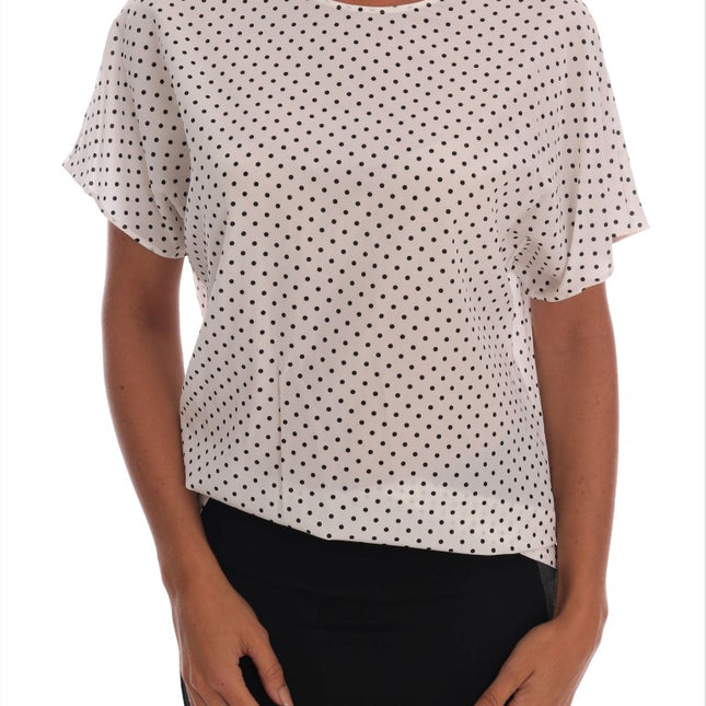 Dolce & Gabbana White Polka Dotted Silk T-shirt Top