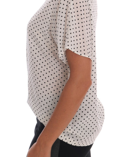 Dolce & Gabbana White Polka Dotted Silk T-shirt Top