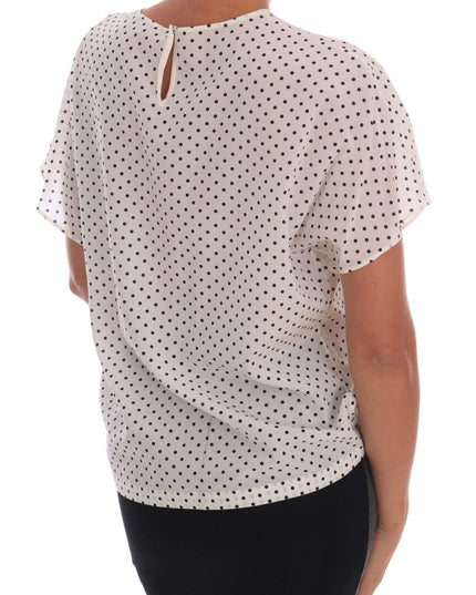 Dolce & Gabbana White Polka Dotted Silk T-shirt Top