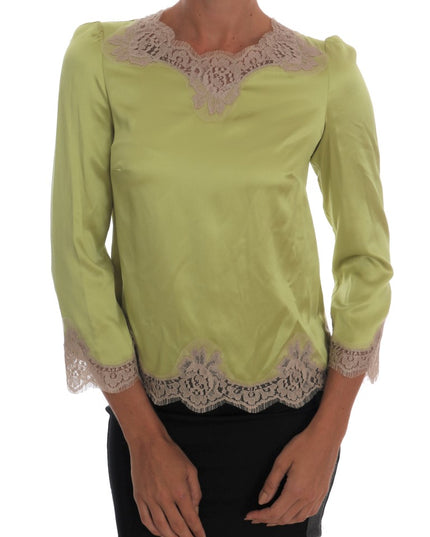 Dolce & Gabbana Green Silk Stretch Blouse Top