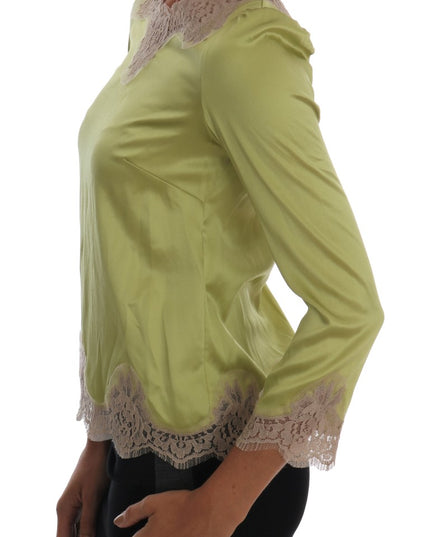Dolce & Gabbana Green Silk Stretch Blouse Top