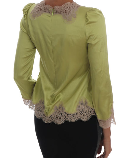 Dolce & Gabbana Green Silk Stretch Blouse Top