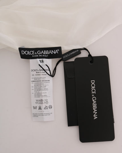 Dolce & Gabbana White Daisy Applique Silk Shirt