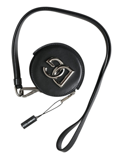 Dolce & Gabbana Black Round Leather DG Logo Coin Purse Lanyard Wallet