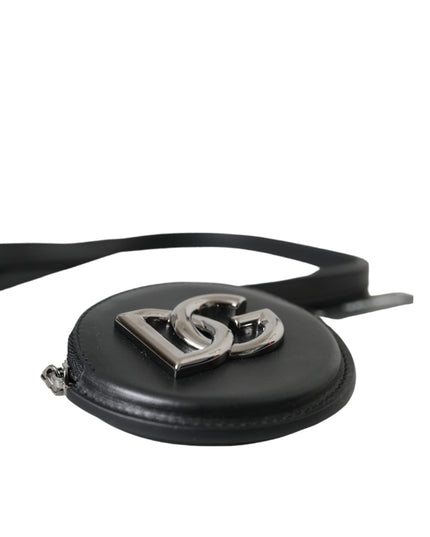 Dolce & Gabbana Black Round Leather DG Logo Coin Purse Lanyard Wallet